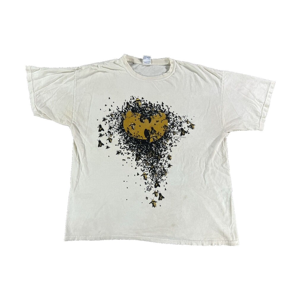 Wu-Tang Clan Mens White M Killer Bee Graphic T-Shirt Y2K Faded 2007 XL